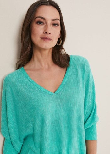 Phase Eight Larisa V Neck Knitwear Light Turquoise USA | 8645372-BI